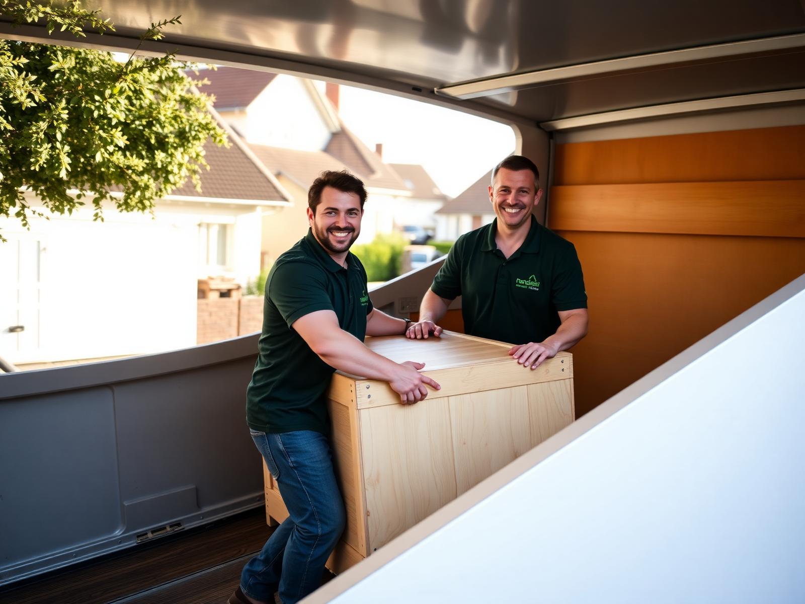 Équipe Mobigarde chargeant une caisse bois dans un camion